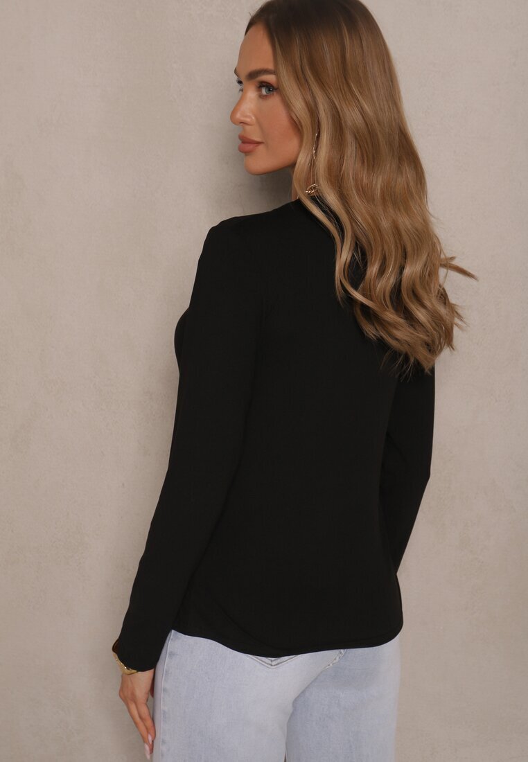 yu & me Bluză Neagră Clasică Longsleeve din Vâscoză Lealindra