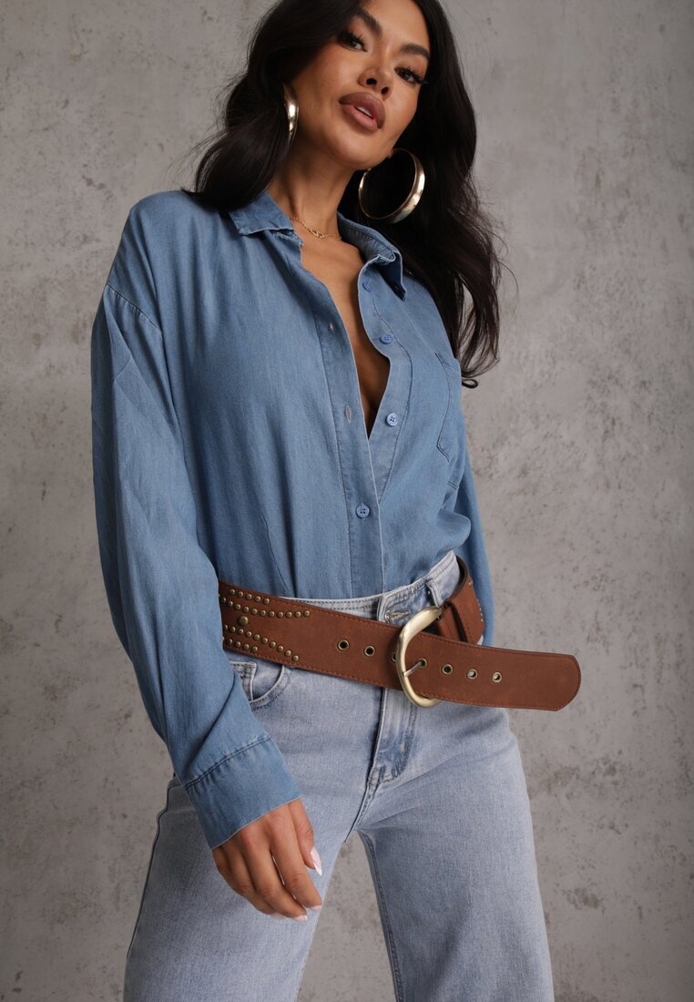 yu & me Cămașă Albastră denim din bumbac și buzunar Worimi
