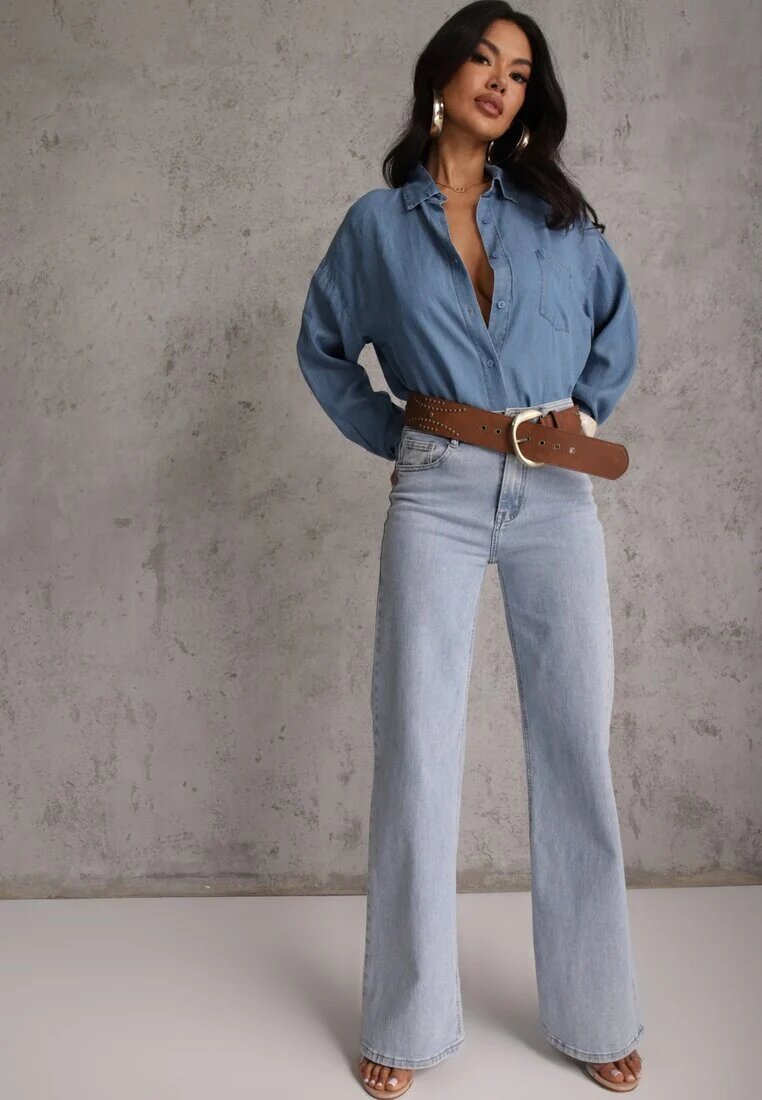 yu & me Cămașă Albastră denim din bumbac și buzunar Worimi