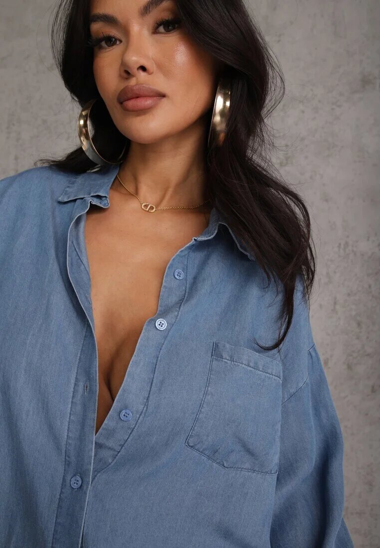 yu & me Cămașă Albastră denim din bumbac și buzunar Worimi