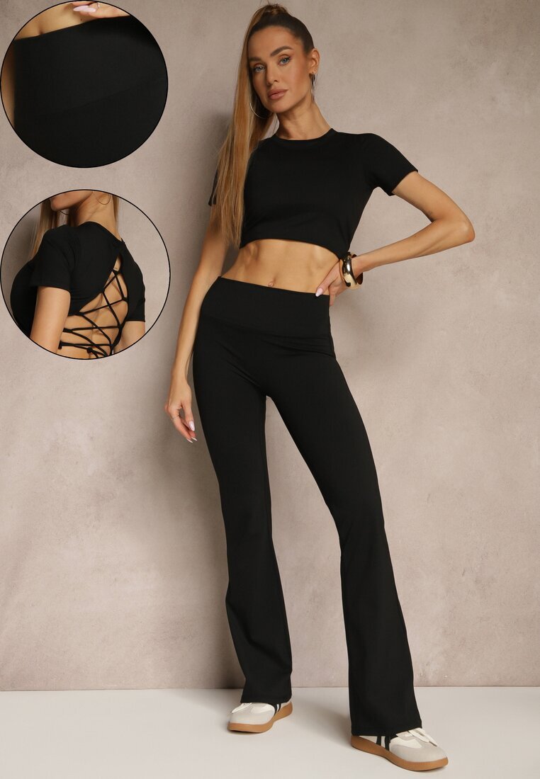 yu & me Compleu sportiv negru Pantaloni și Tricou Decorat cu șireturi Lumileine