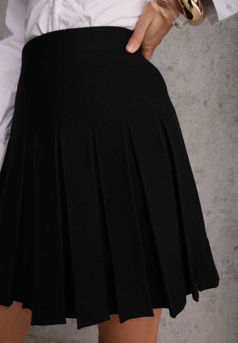 yu & me Fustă Neagră High Waist cu Viscoză Decorată cu Pliuri Coroxera