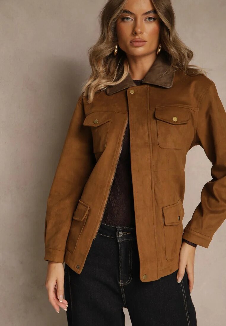 yu & me Jachetă Tip Cămașă Maro Barn Jacket cu Buzunare cu Capse Tilusea