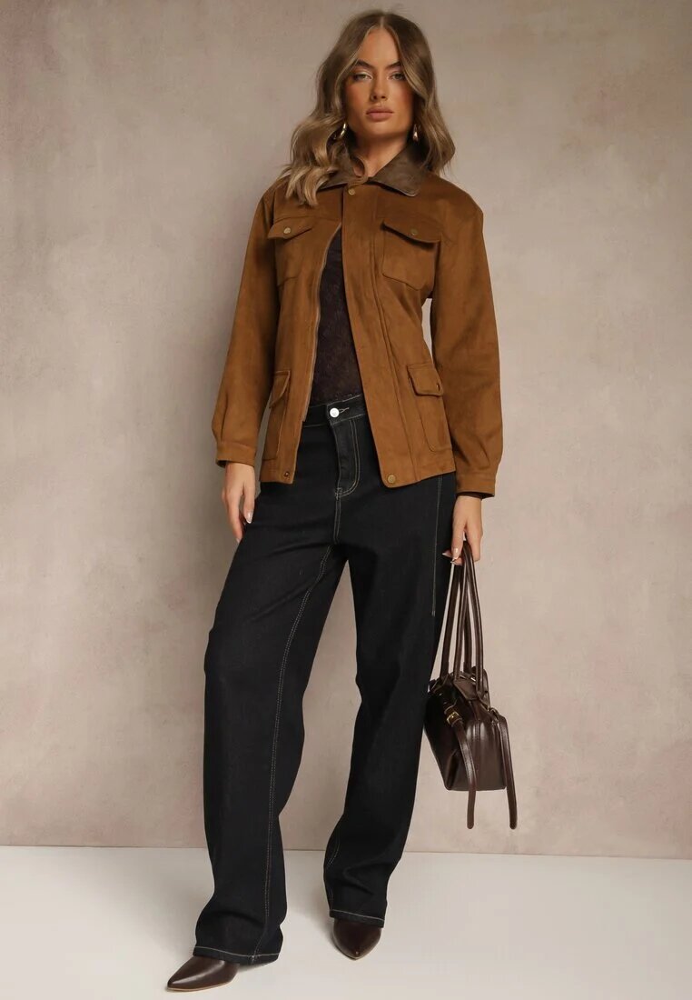 yu & me Jachetă Tip Cămașă Maro Barn Jacket cu Buzunare cu Capse Tilusea