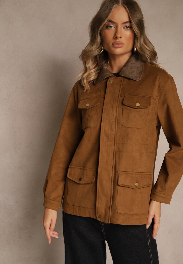 yu & me Jachetă Tip Cămașă Maro Barn Jacket cu Buzunare cu Capse Tilusea