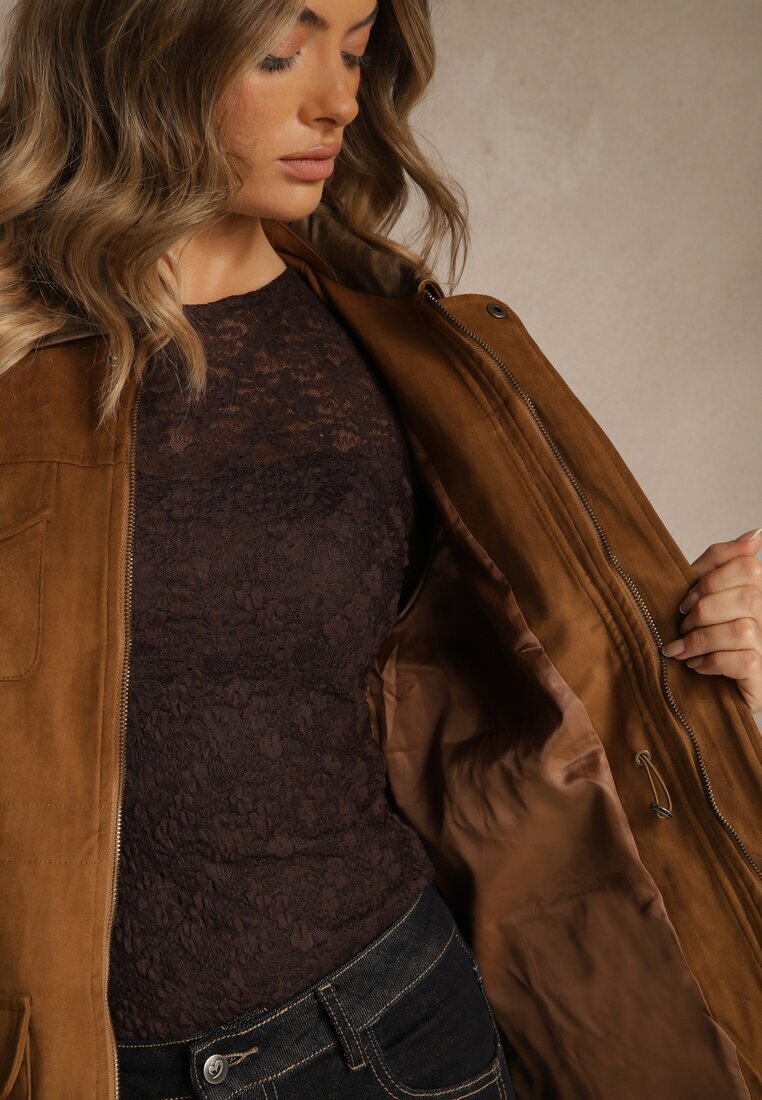 yu & me Jachetă Tip Cămașă Maro Barn Jacket cu Buzunare cu Capse Tilusea