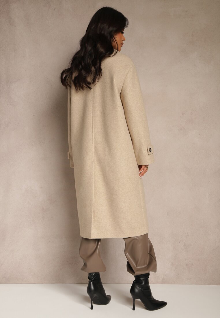 yu & me Palton Elegant Bej din Lână și Vâscoză cu Croi Dublu Oversize Tilisana