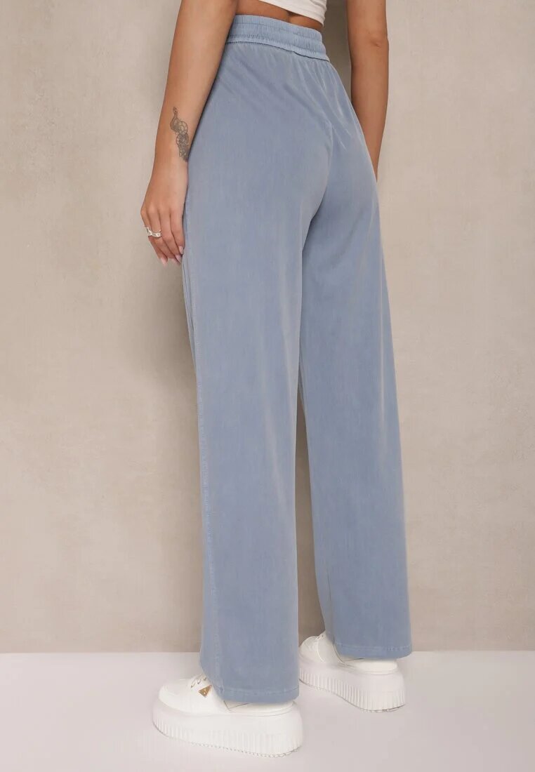 yu & me Pantaloni Albaștri cu Bumbac Viscoză și Legătură Decorativă Orrivaria