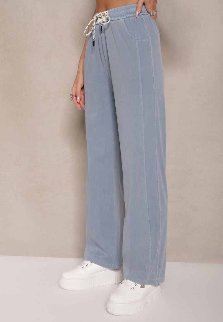 yu & me Pantaloni Albaștri cu Bumbac Viscoză și Legătură Decorativă Orrivaria