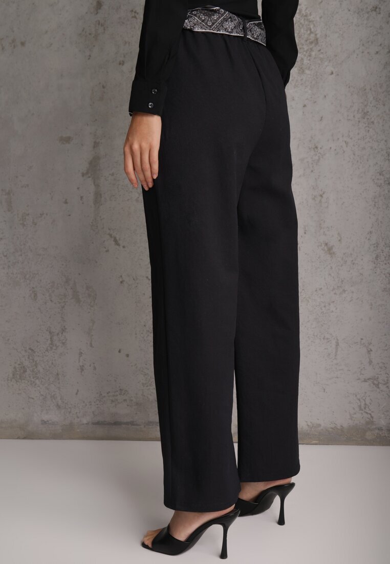 yu & me Pantaloni Bleumarin Bumbac-Vâscoză Wide Leg cu curea tip eșarfă Arlethia