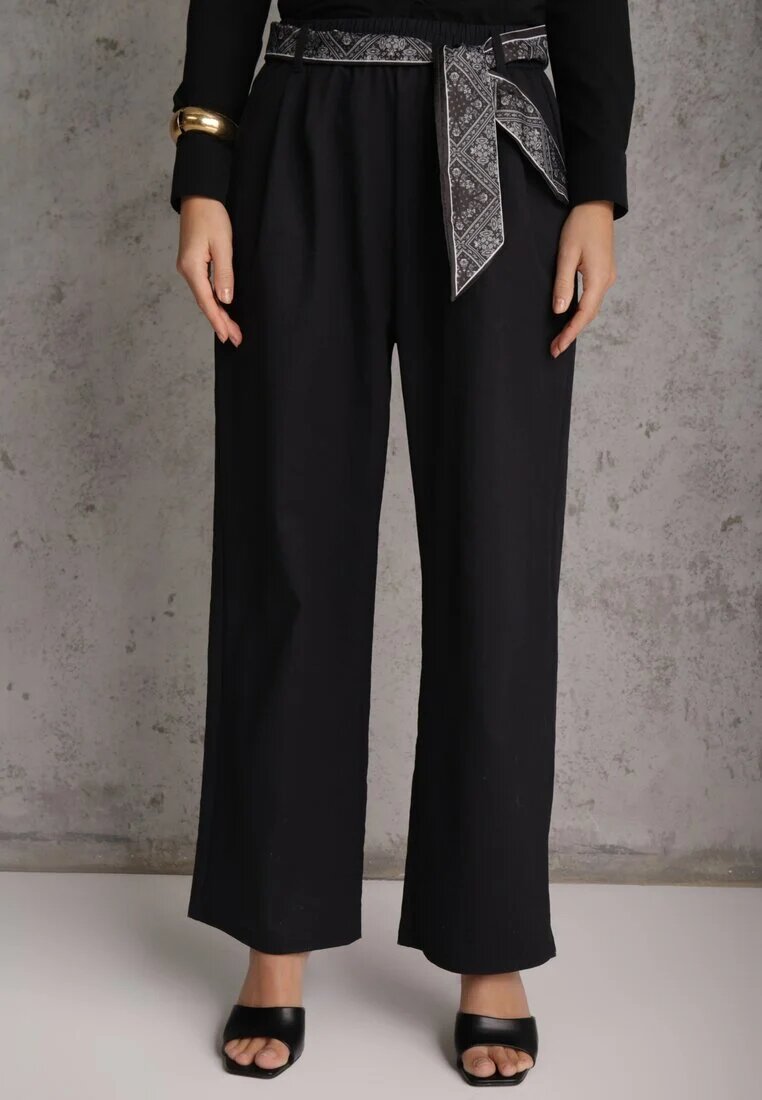 yu & me Pantaloni Bleumarin Bumbac-Vâscoză Wide Leg cu curea tip eșarfă Arlethia