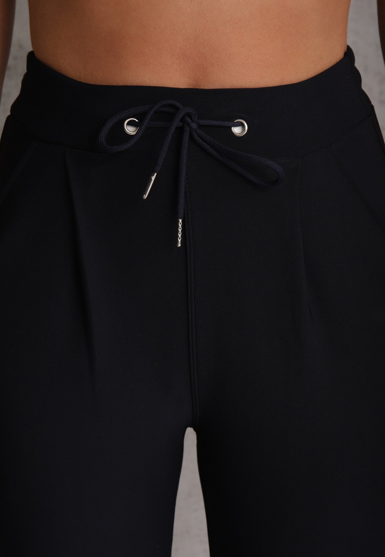 yu & me Pantaloni Bleumarin Mulați High Waist cu elastic și șnur în talie Zelpia