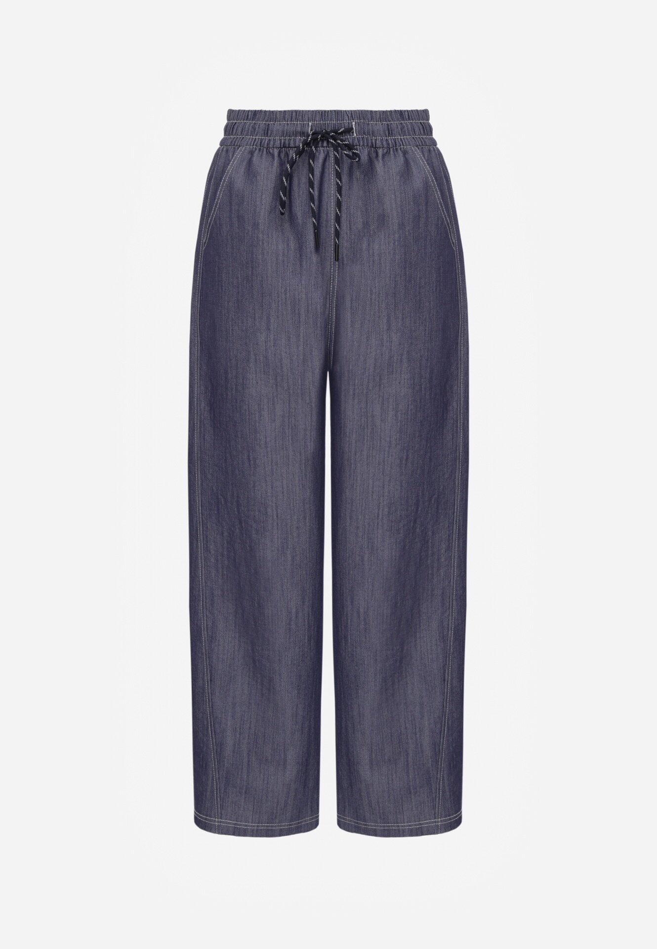 yu & me Pantaloni Casual Barrel High Waist cu elastic și tip cravată în talie Janesa Albaștri