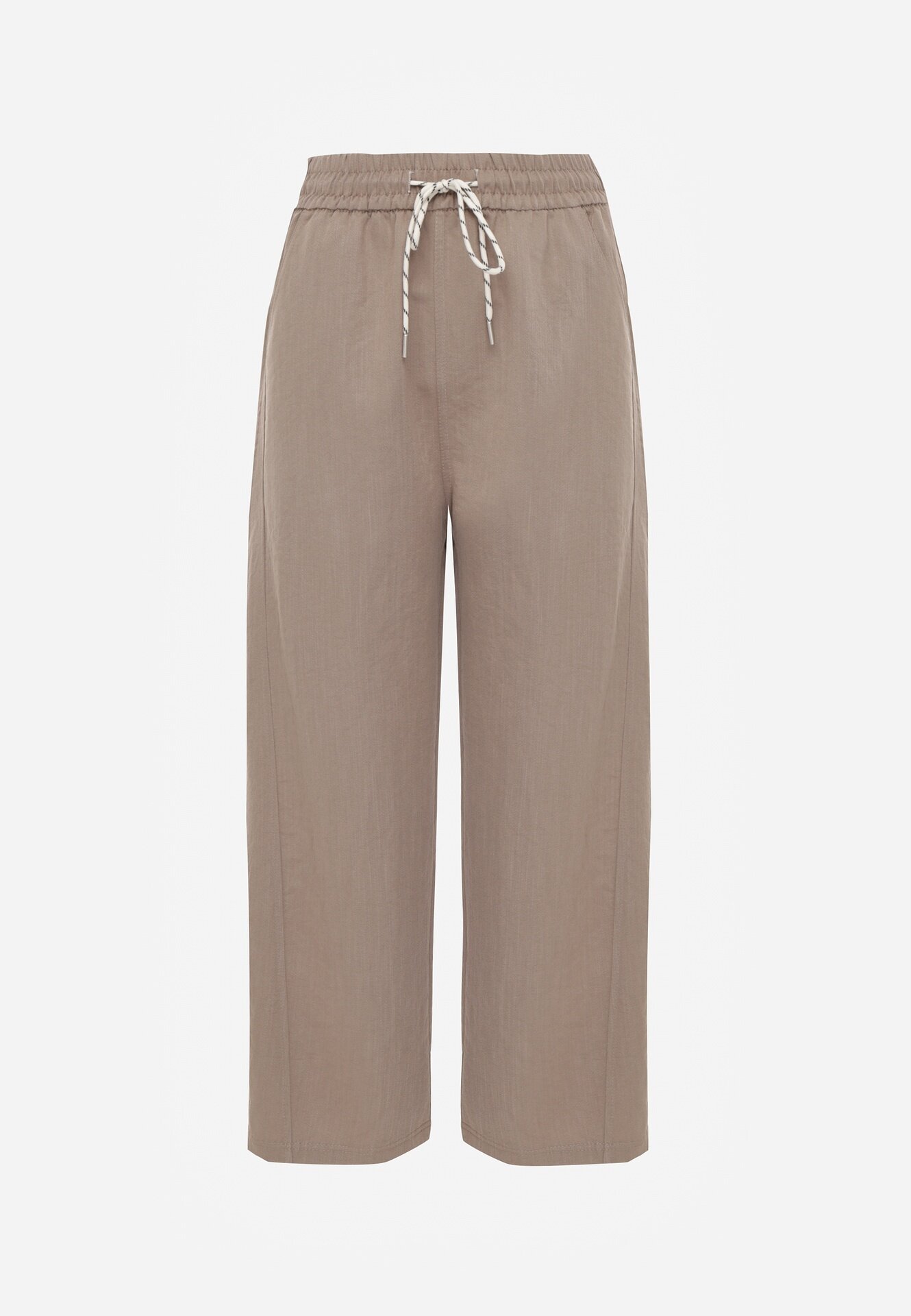 yu & me Pantaloni Casual Barrel High Waist cu elastic și tip cravată în talie Janesa Bej