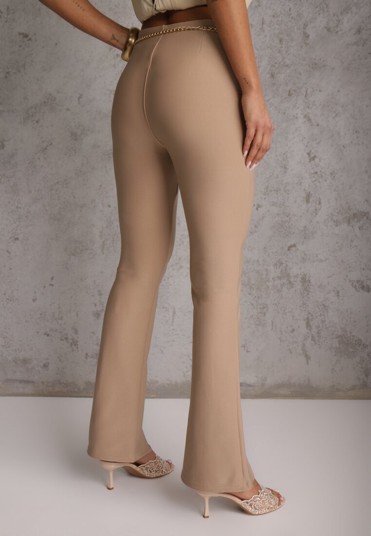 yu & me Pantaloni clopot textili Bej cu lanț decorativ Amelana