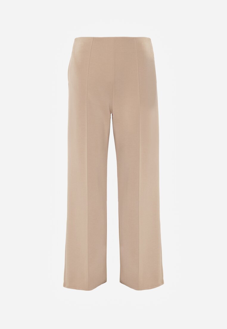 yu & me Pantaloni din Bumbac și Viscoză Bej cu Croială Elegantă la dungă Tinawre