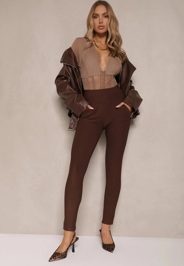 yu & me Pantaloni Maro cu croială skinny cu elastic în talie și buzunare Rizeena