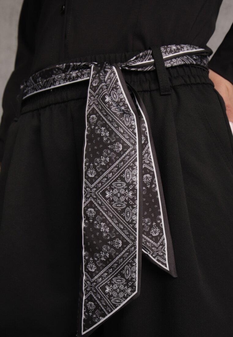 yu & me Pantaloni Negri din bumbac și viscoză Wide Leg cu curea tip eșarfă Arlethia