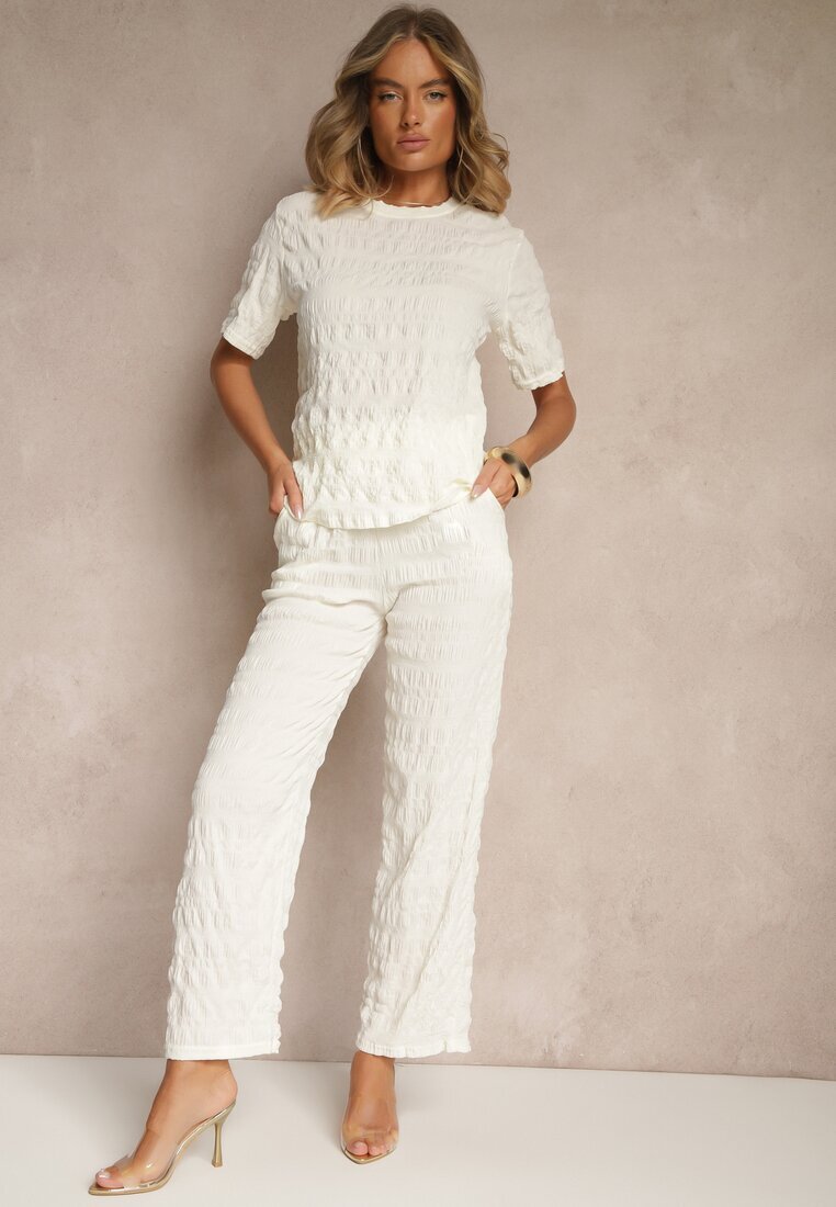 yu & me Set Casual Alb cu Pantaloni Largi și Tricou Devineva