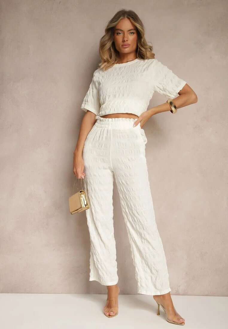 yu & me Set Casual Alb cu Pantaloni Largi și Tricou Devineva