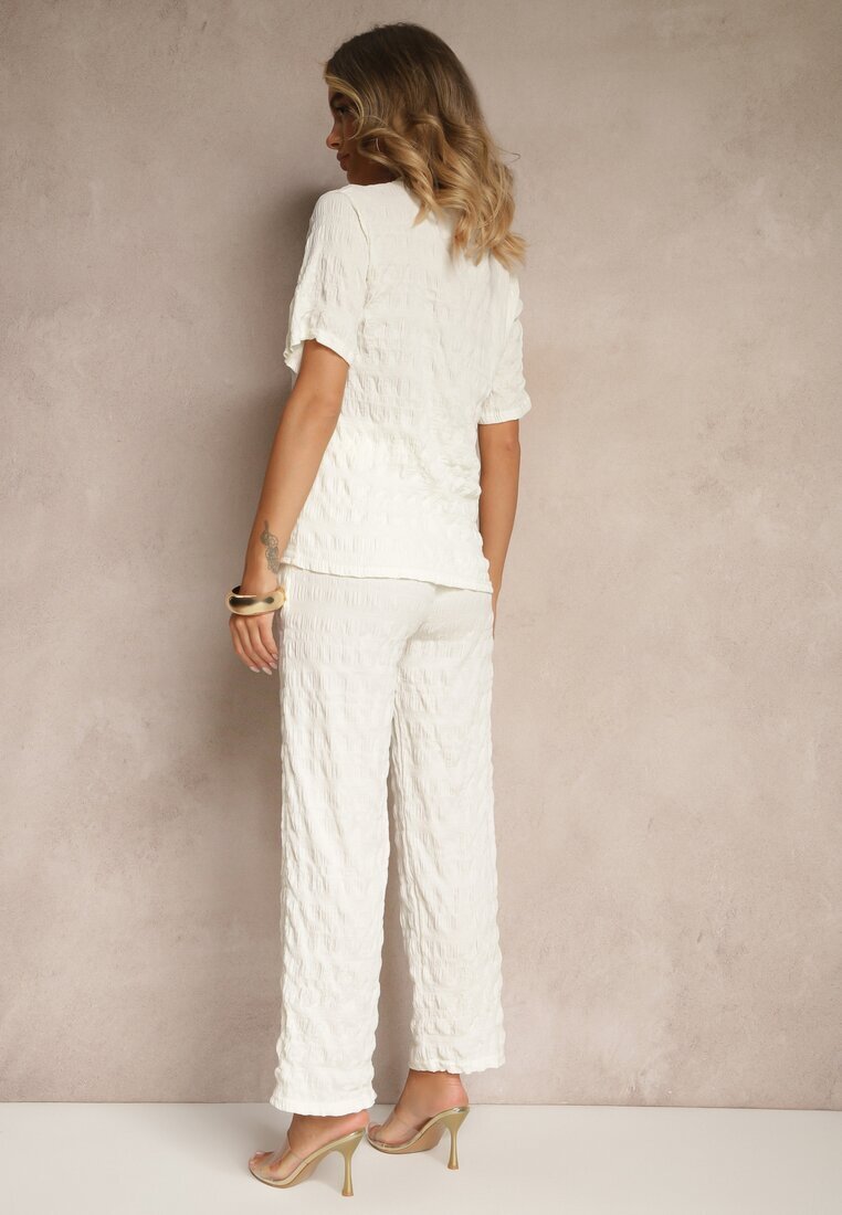 yu & me Set Casual Alb cu Pantaloni Largi și Tricou Devineva