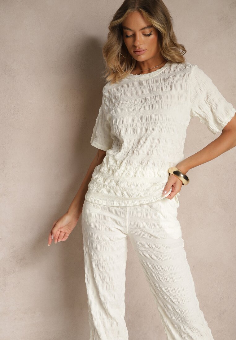 yu & me Set Casual Alb cu Pantaloni Largi și Tricou Devineva