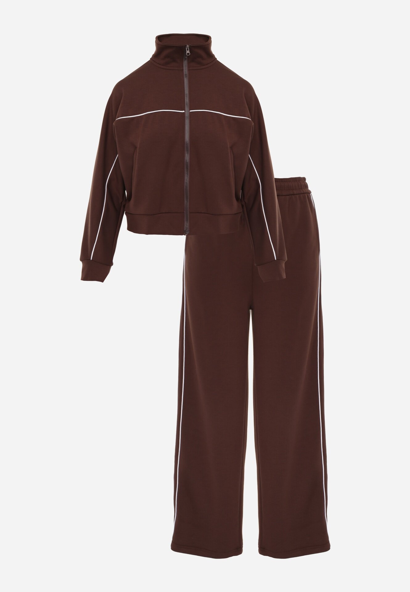 yu & me Set de trening din bumbac pantaloni și bluză cu fermoar decorat cu lampasuri Azaca Maro