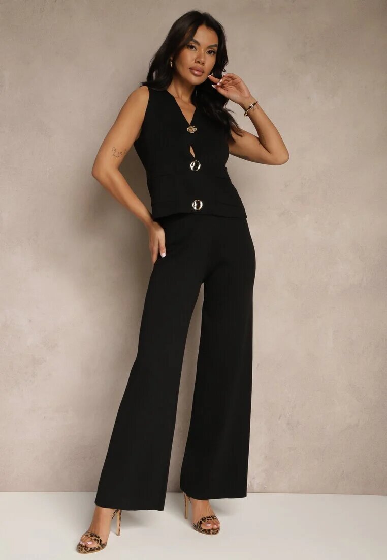 yu & me Set Negru din Tricot Vestă și Pantaloni Largi Nelli