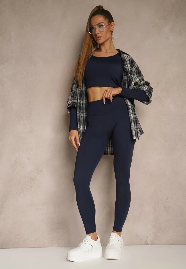 yu & me Set Sport Bleumarin Colanți High Waist și Longsleeve cu Spate Decorativ Dasalle