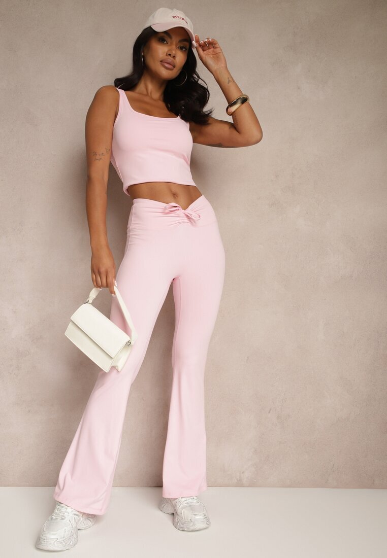 yu & me Set Sport Roz Mulat Top și Pantaloni Flare cu Legătură în Talie Koseria