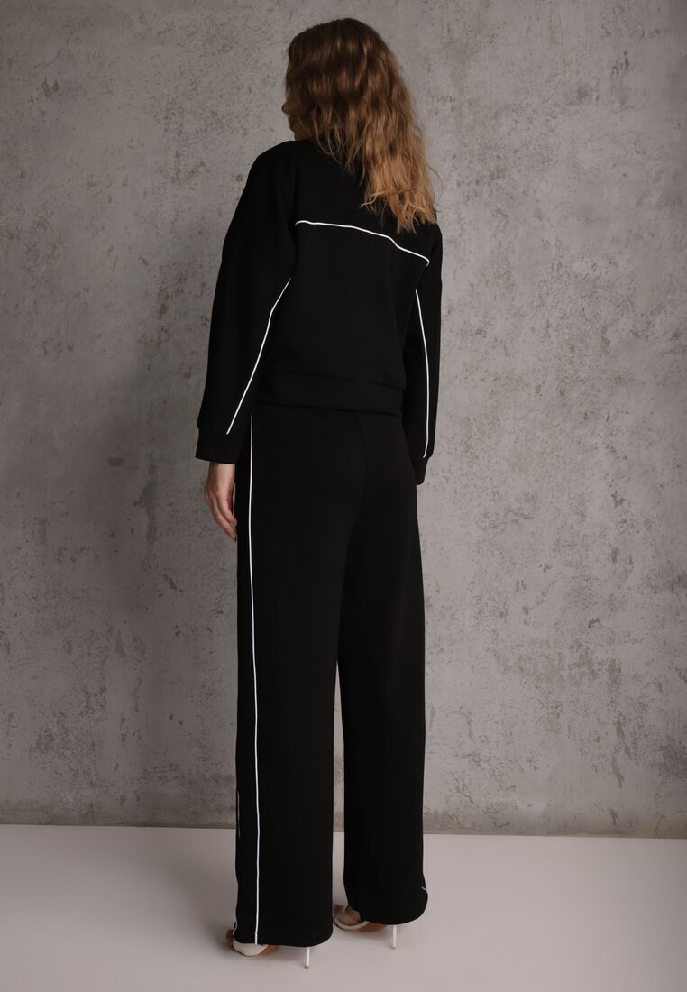 yu & me Set Trening Negru în Stil Retro Pantaloni Wide Leg și Bluză cu Guler Înalt Sewelia