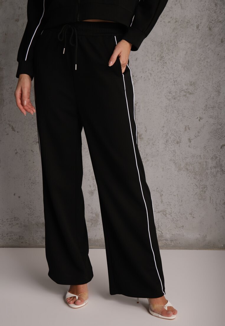 yu & me Set Trening Negru în Stil Retro Pantaloni Wide Leg și Bluză cu Guler Înalt Sewelia
