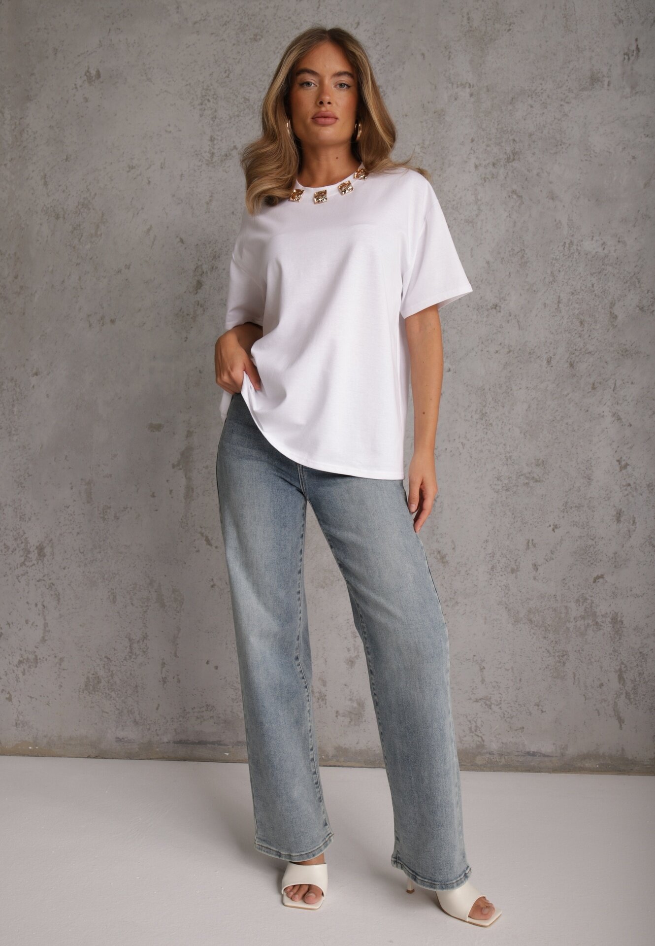 yu & me T-shirt oversize din bumbac decorat cu aplicații pătrate Evesilea Alb
