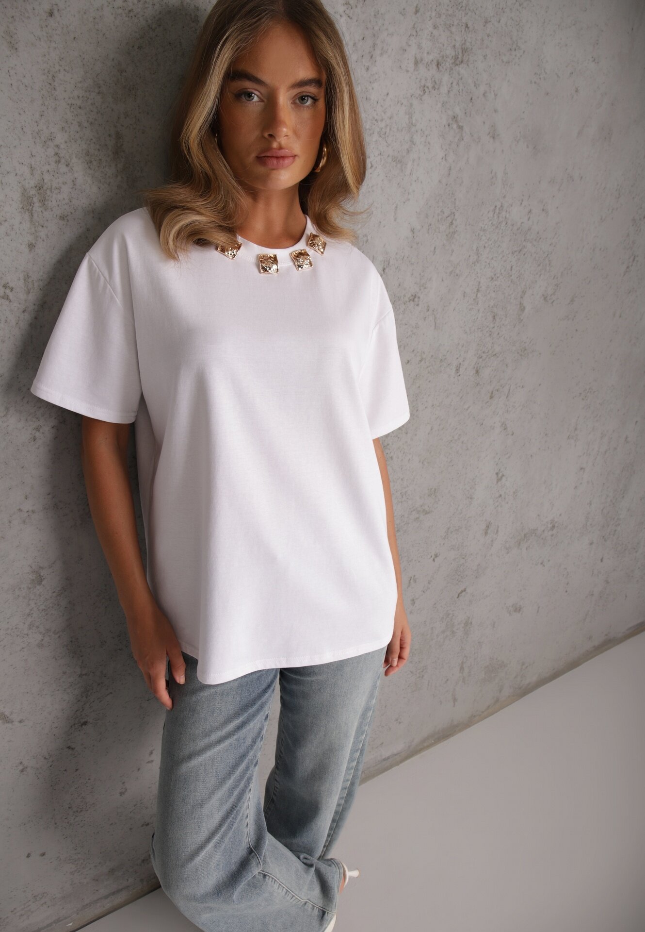 yu & me T-shirt oversize din bumbac decorat cu aplicații pătrate Evesilea Alb