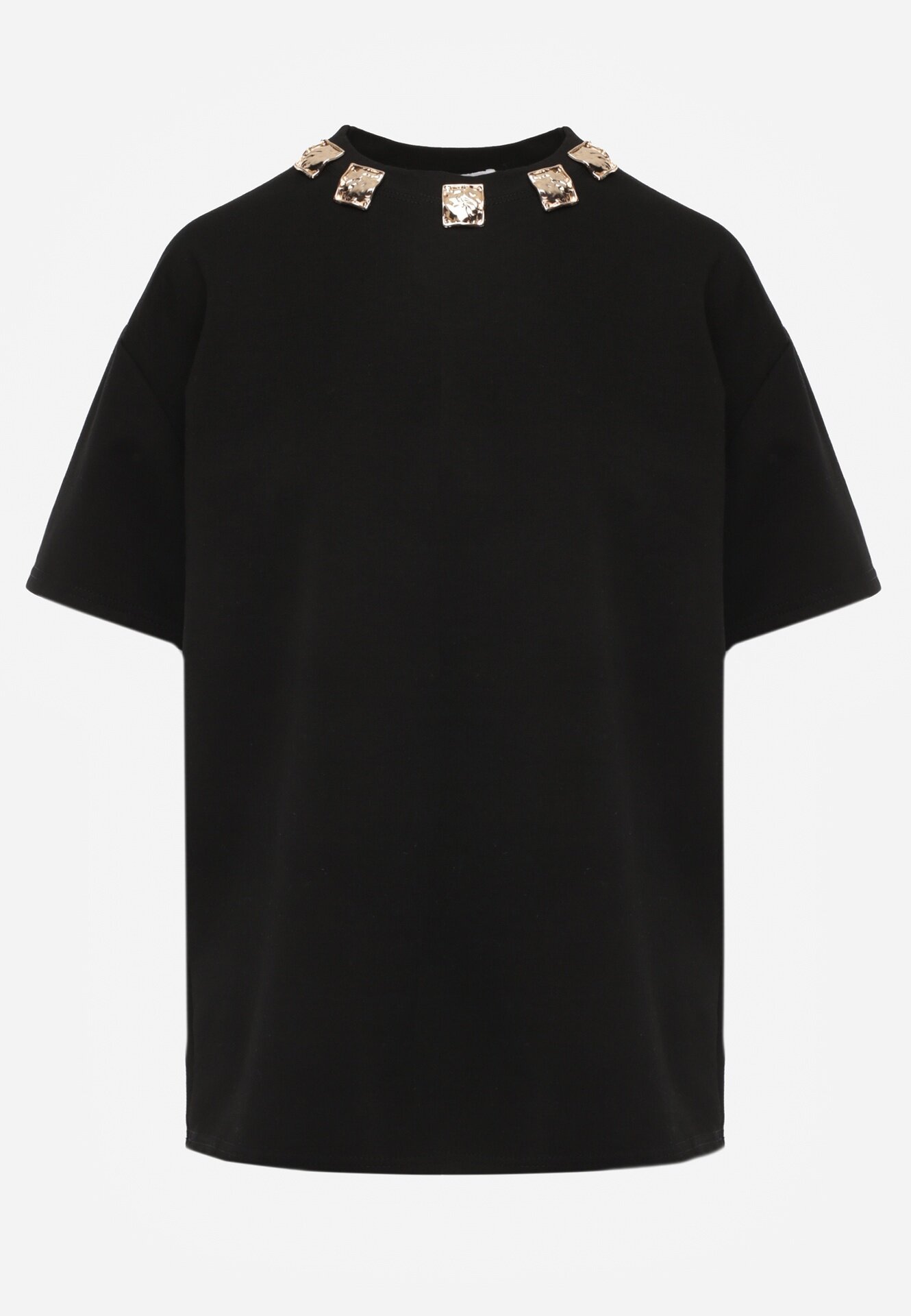 yu & me T-shirt oversize din bumbac decorat cu aplicații pătrate Evesilea Negru