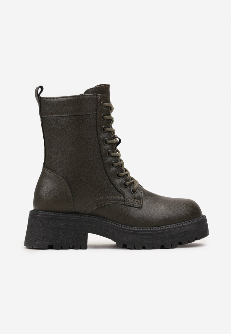  Zielone Botki Workery na Grubej Podeszwie Fashia