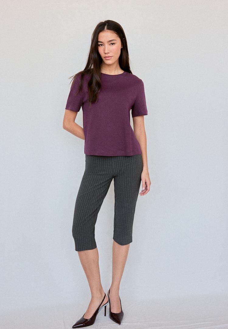 Stradivarius B01 Tricou Basic Regular Fit Heavy Weight Purpuriu S