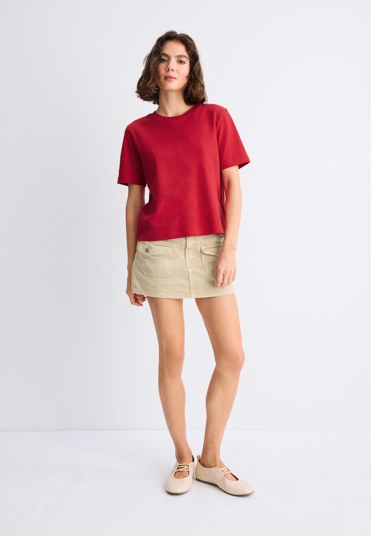 Stradivarius B01 Tricou Simplu Regular Fit Roșu Închis L