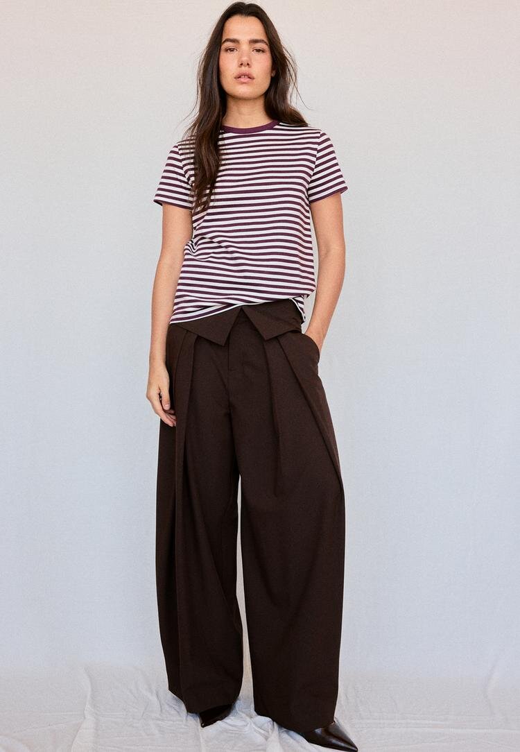 Stradivarius B02 Tricou Simplu Regular Cu Textură Fină Și Dungi Vânătă Xs