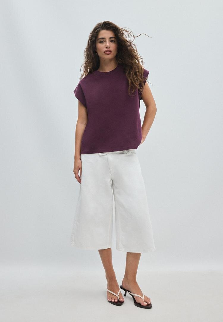 Stradivarius B06 Tricou De Bază Cu Mânecă Căzută Purpuriu Închis Xs