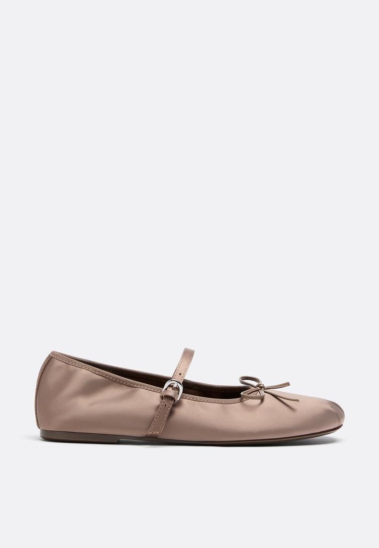 Stradivarius Balerini Din Satin Cu Cataramă Bej Închis 39