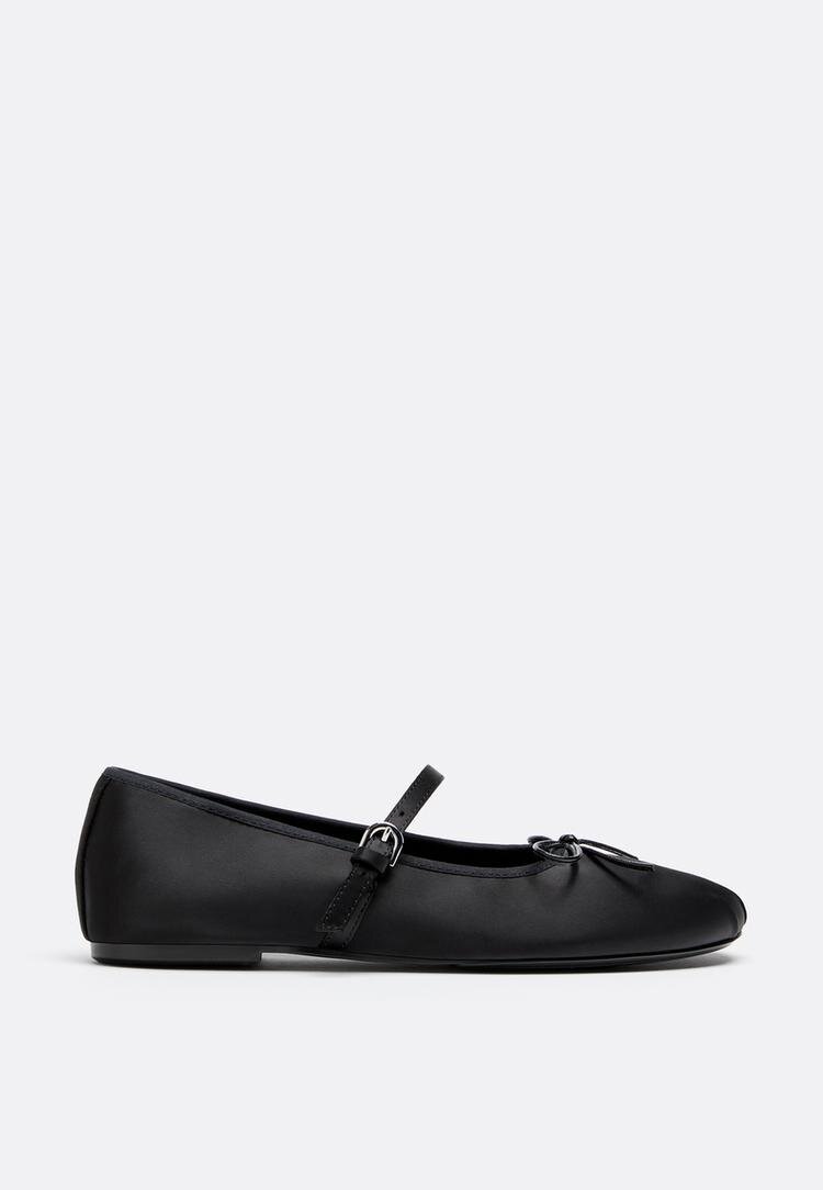Stradivarius Balerini Din Satin Cu Cataramă Negru 37