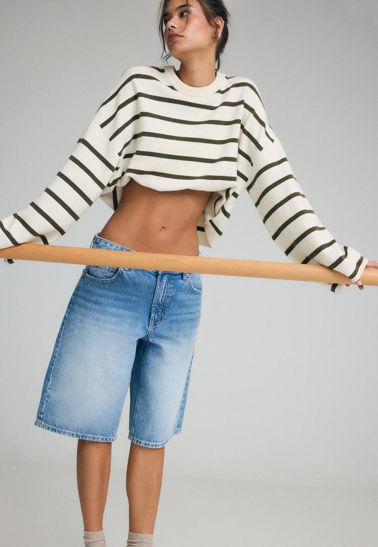 Stradivarius Bermude Baggy Din Denim Țiglă 36