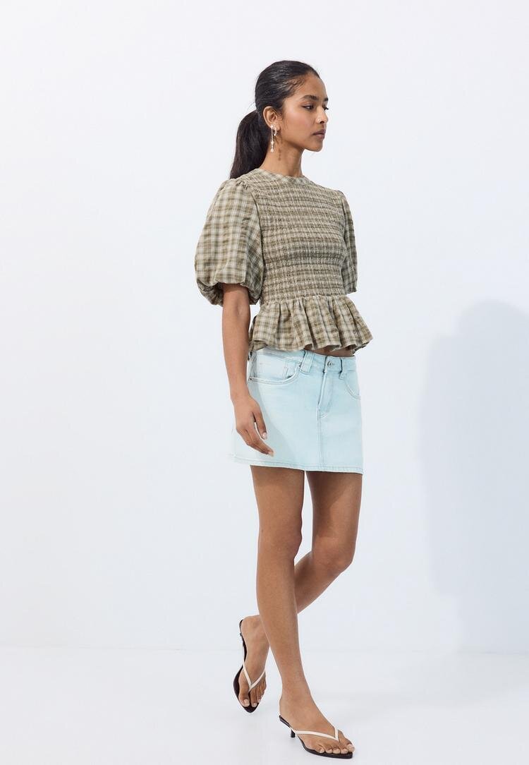 Stradivarius Bluză Peplum Cu Mânecă Scurtă Kaki Xs