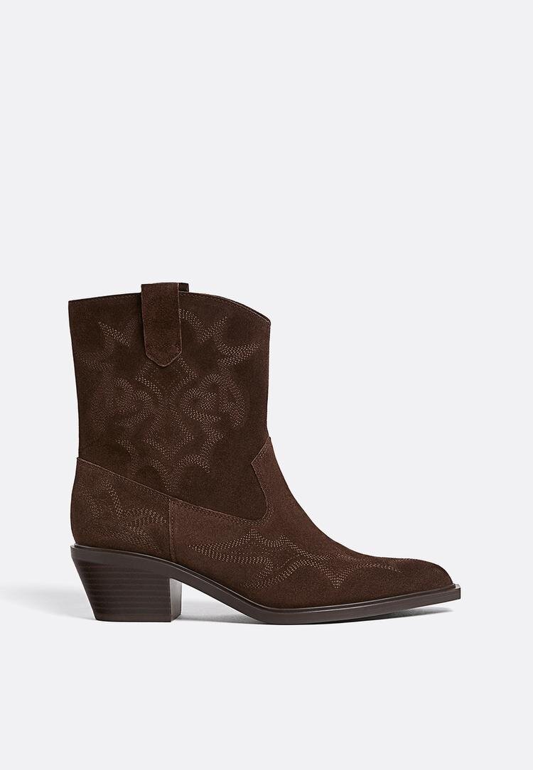 Stradivarius Botine Cowboy Din Piele Cu Toc Maro 38