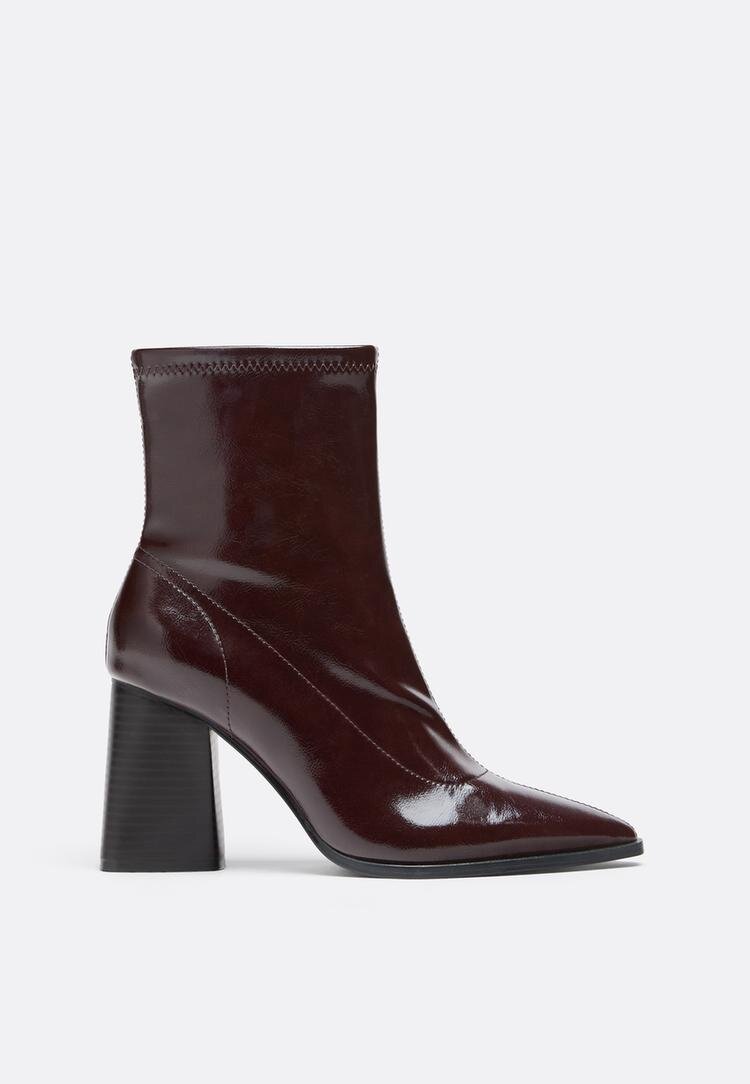 Stradivarius Botine Cu Toc Aspect Lăcuit Roșu Închis 41