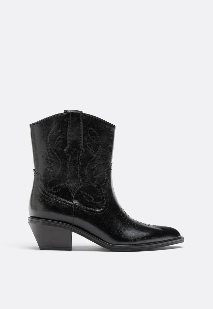 Stradivarius Botine Cu Toc Cowboy Negru 40