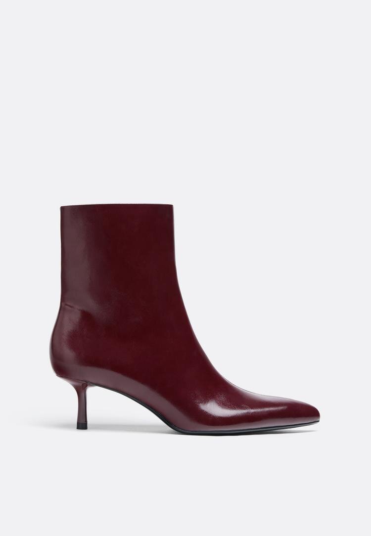 Stradivarius Botine Cu Toc Kitten Din Imitație De Piele Vișiniu 41