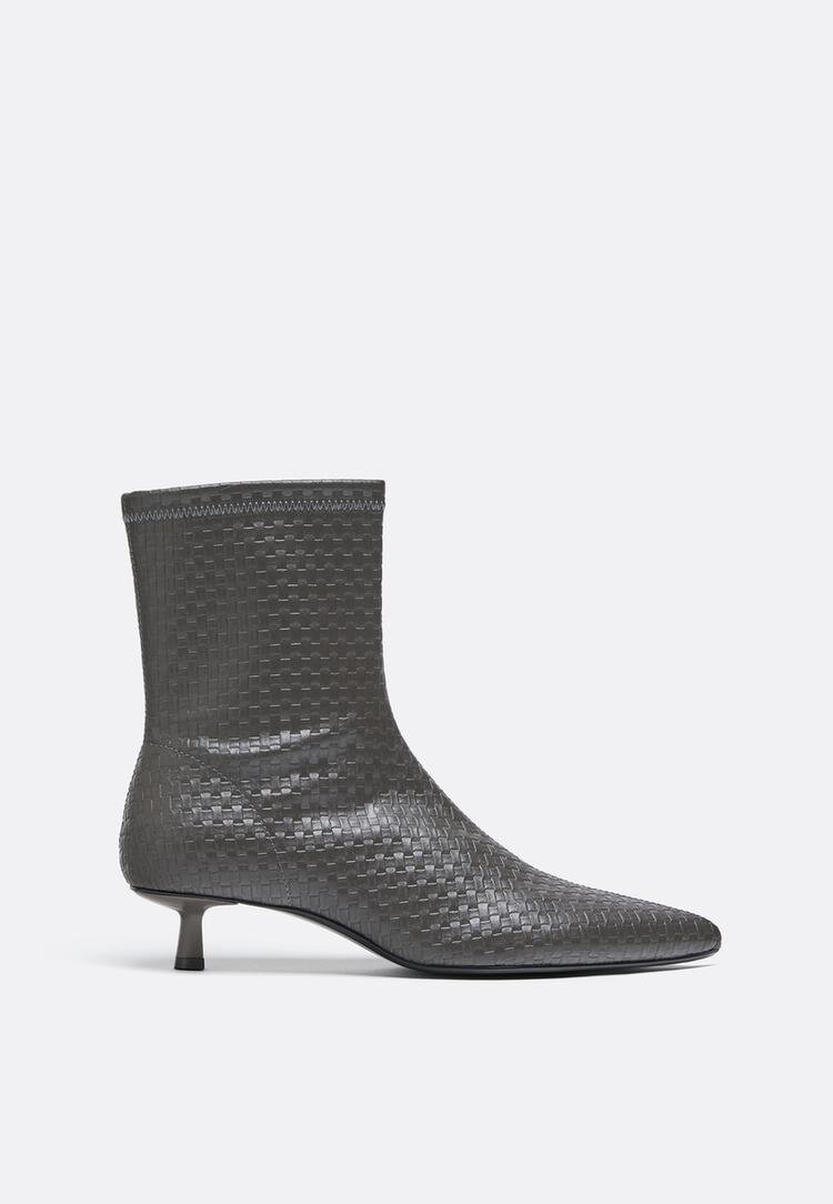 Stradivarius Botine Cu Toc Kitten Împletite Imitație De Piele Gri 41