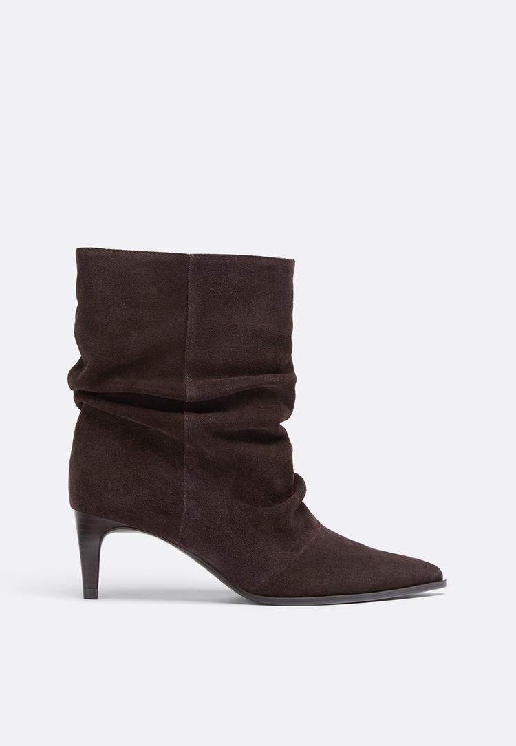 Stradivarius Botine Cu Toc Kitten Slouchy Din Piele Maro 35
